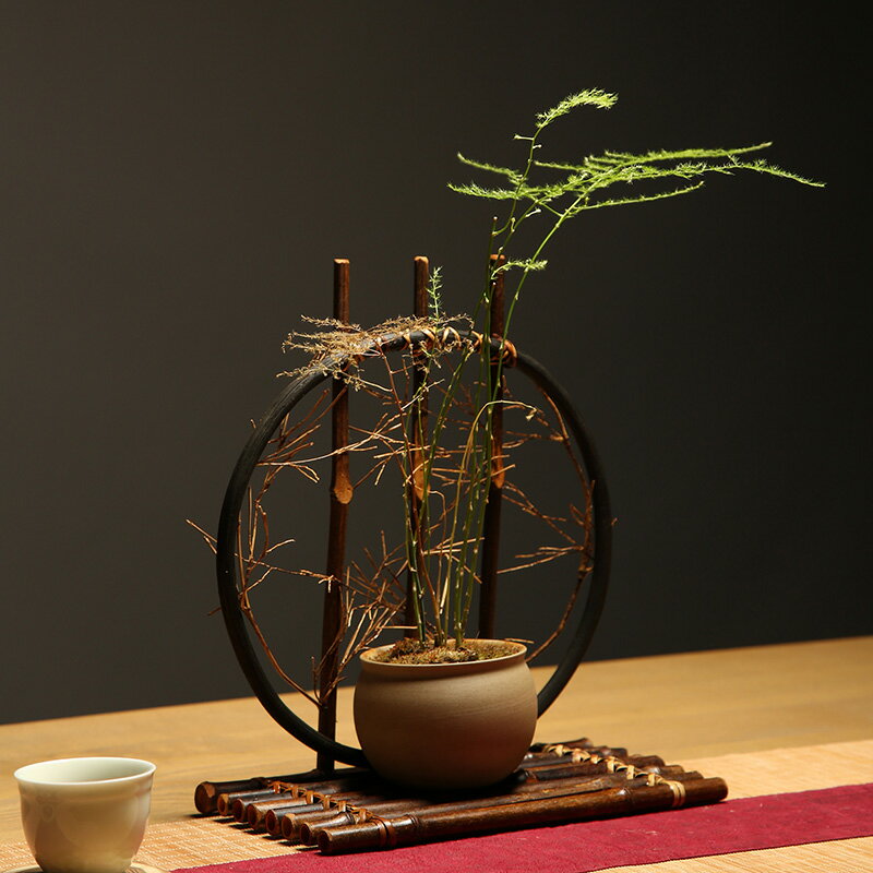 月影復古花器 安吉竹制品復古擺放竹編茶道配件民間手工藝裝飾品