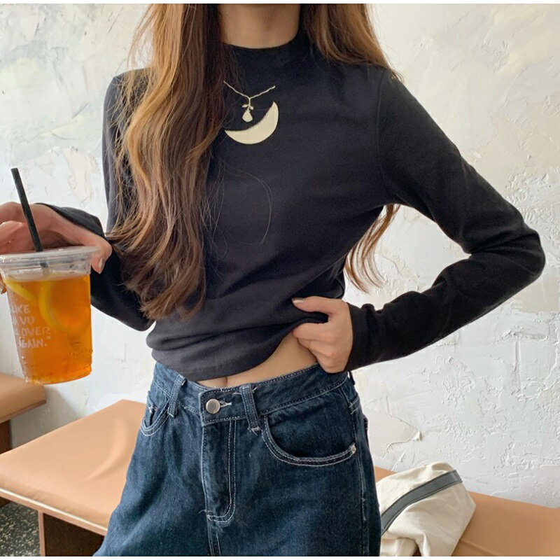 打底衫女秋冬半高領韓版內搭長袖修身洋氣黑色上衣T恤年新款 1