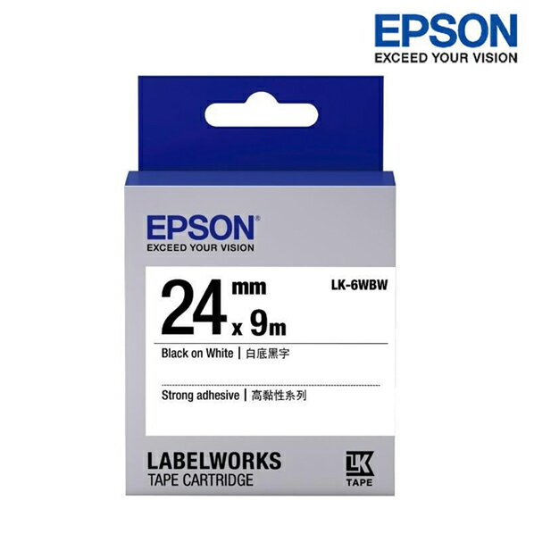 EPSON LK-6WBW 白底黑字 標籤帶 高黏性系列 (寬度24mm) 標籤貼紙 S656407