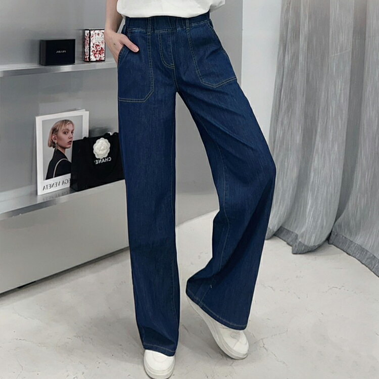 彈力竹節紋牛仔寬褲(S-3L)    【B370401】