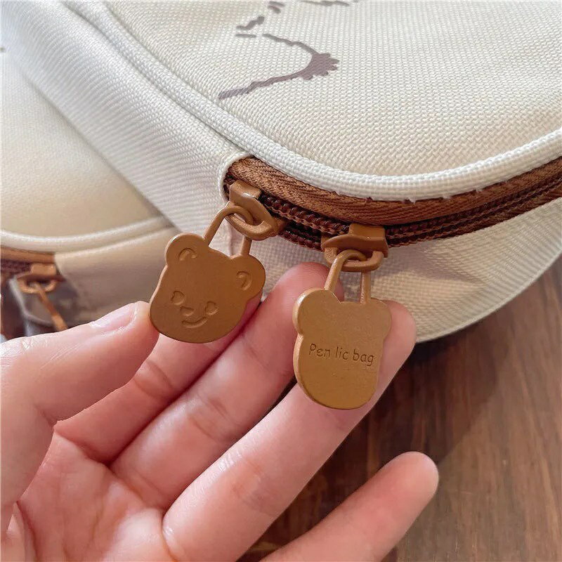 ins 熊熊 大容量 帆布筆袋 拉鍊款 筆袋 文具袋 帆布筆袋 學生筆袋 鉛筆盒 化妝包 『蓁澄媽好物』筆袋 1