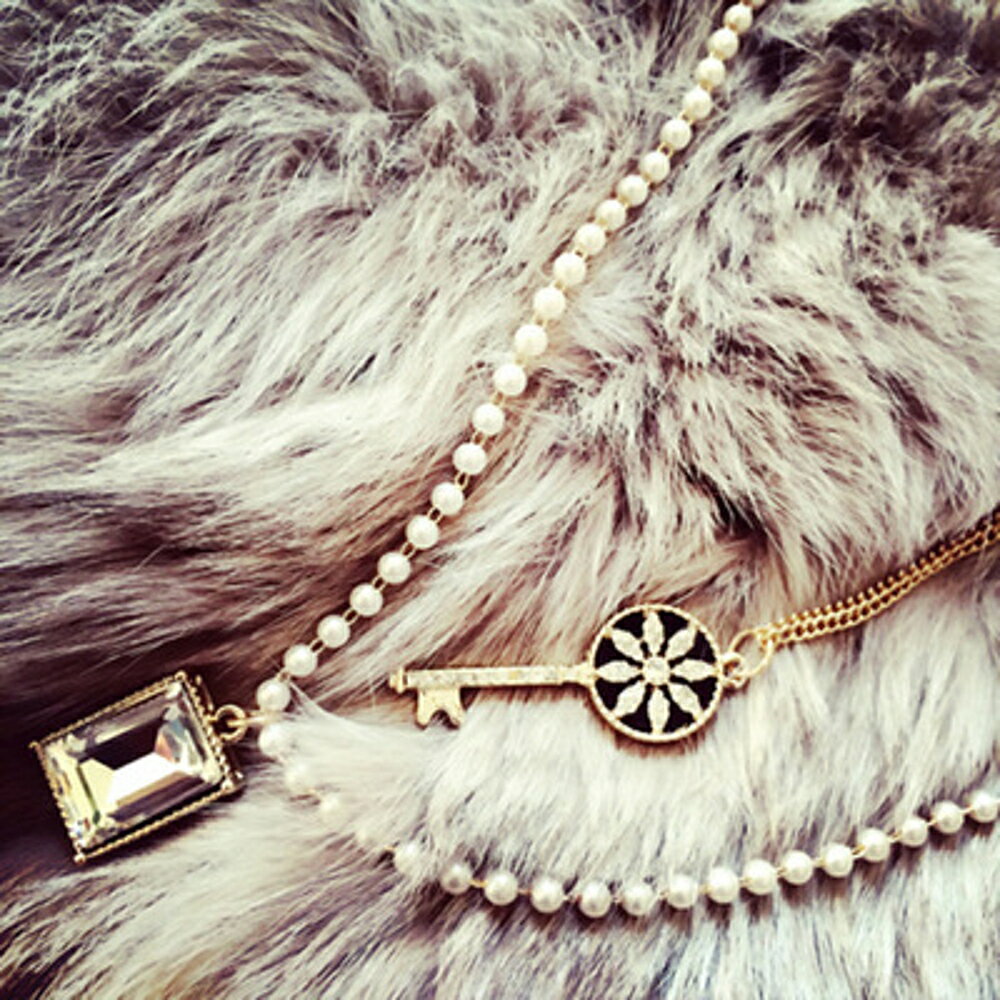 ✤宜家✤新款時尚百搭方寶石珍珠項鍊 飾品