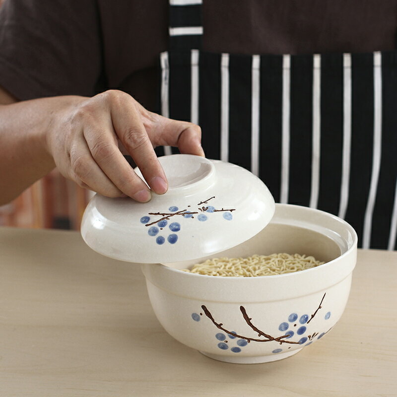 原味主義全陶瓷大碗面杯帶有蓋子泡面家用帶飯蒸飯拌沙拉日式梅花