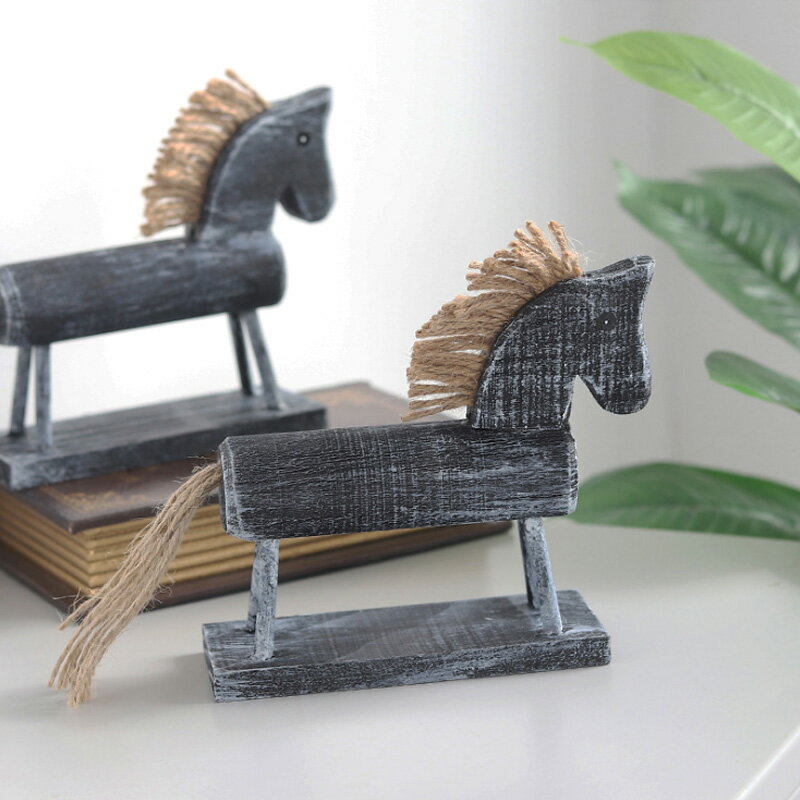 zakka做舊復古木馬擺件 家居裝飾木制創意小禮物動物擺設小馬玩具