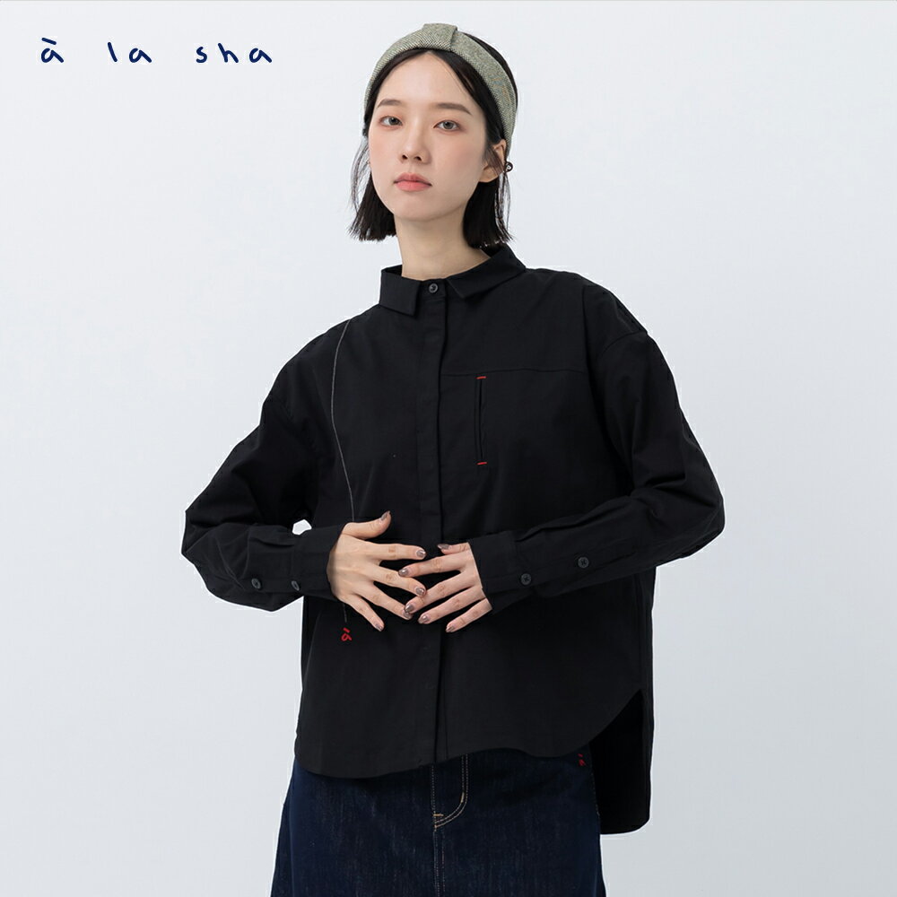 a la sha 線條縫線落肩襯衫 2
