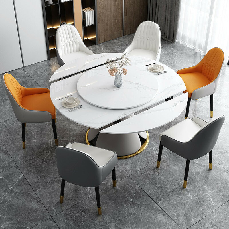 桌子 巖板餐桌椅組合小戶型家用旋轉圓形桌子伸縮折疊飯桌