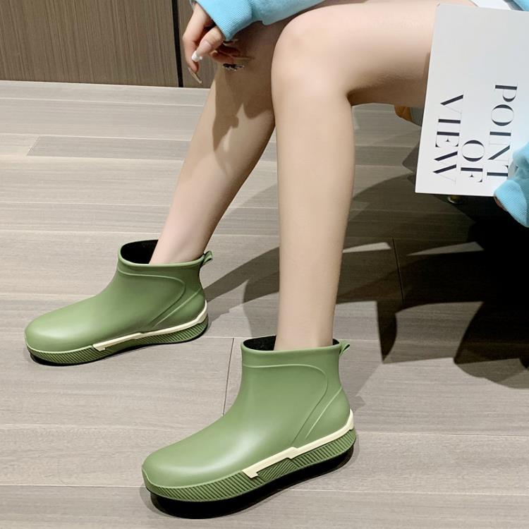 雨鞋 雨靴 牛油果綠色水鞋雨靴雨鞋女短筒低幫防水時尚款外穿成人防滑短靴女