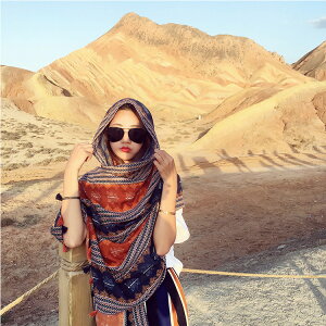 新款度假流蘇民族風文藝棉麻圍巾女士旅游西藏麗江防曬絲巾披肩