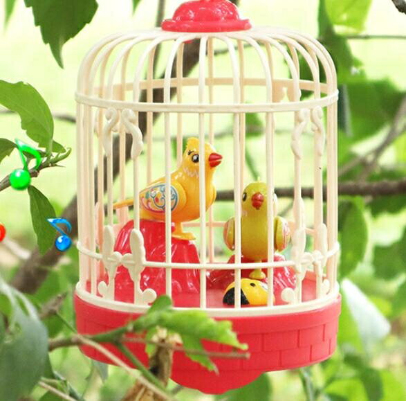 電動玩具 仿真小鳥帶鳥籠兒童籠子有聲會動會叫電動聲控感應鳥玩具