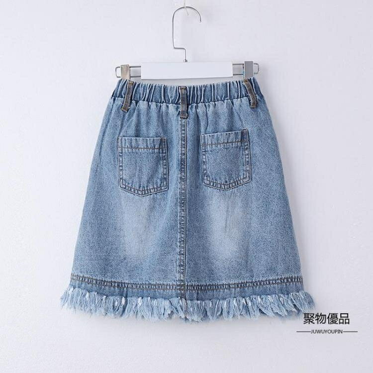 中大童短洋裝兒童半截裙女童牛仔半身裙磨【聚物優品】