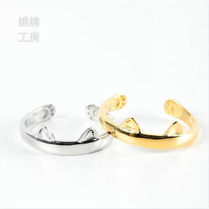 韓國韓版s925銀貓耳朵戒指氣質可愛龍貓開口可調純銀貓咪指環女