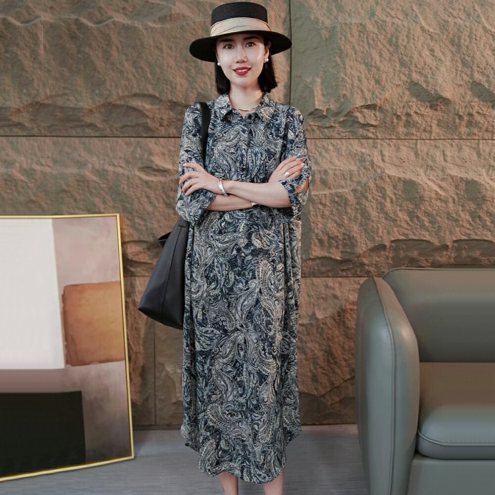 ＊ORead＊民族風復古印花中長七分袖連身裙(圖片色M~2XL)【限定加碼✿全館滿額再折】
