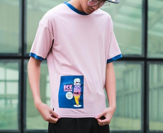 FINDSENSE MD 日系 潮 男 時尚 撞色 冰激淩印花 短袖T恤 特色短T 學生T恤