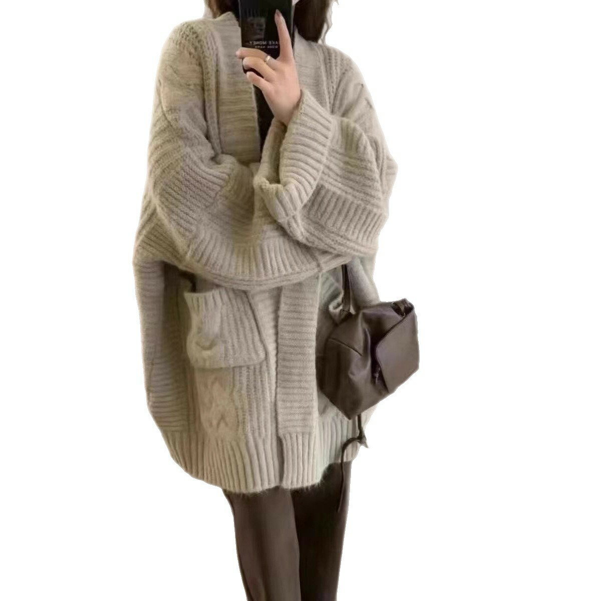 女裝 外套 韓系風 氣質上衣 韓版   韓系毛衣女慵懶風2025寬鬆針織衫開衫女外套中長款加厚秋冬款外搭 治裝激推 1