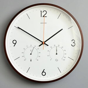 曲木超靜音掛鐘現代簡約鐘錶溫度濕度計客廳石英鐘北歐14英寸掛錶