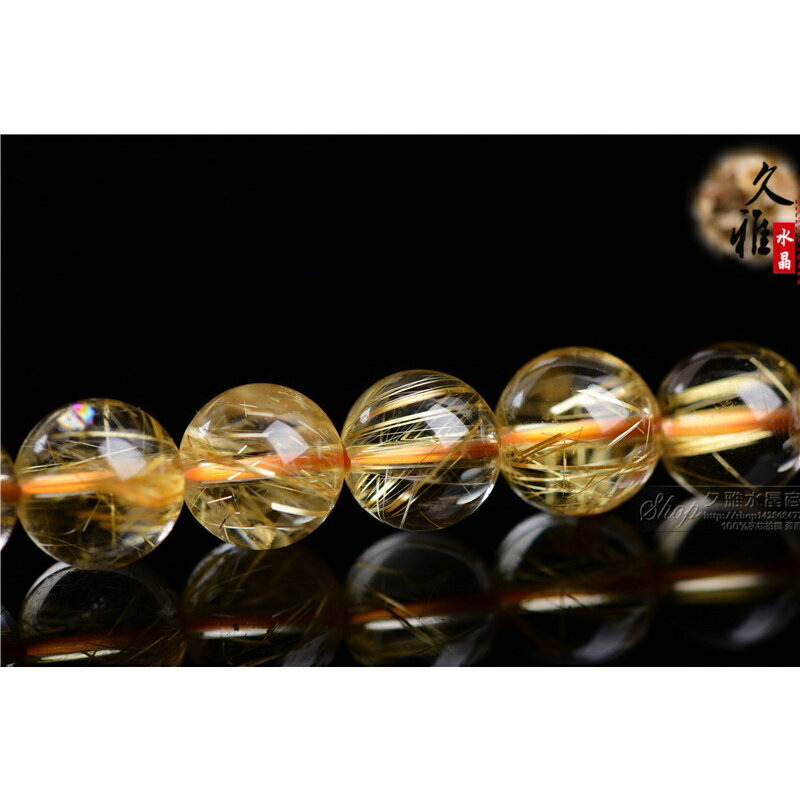 ISONA 收藏級7A級圓珠天然黃髮絲 金髮晶 黃水晶手串 金髮晶手鏈手串 珠水晶串珠 水晶手鍊 冰晶髮絲高透亮水晶手鏈 1