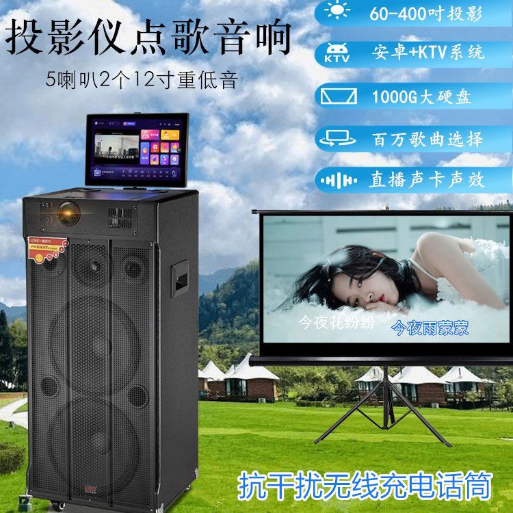 臺灣公司 免運 限時下殺 直播音效卡 內建投影儀大功率戶外廣場舞音響大音量K歌視頻直播音效卡藍芽音箱