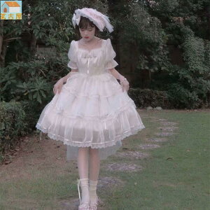 洛麗塔短袖連衣裙洛麗塔夏季花朵婚禮華麗法式甜美連衣裙