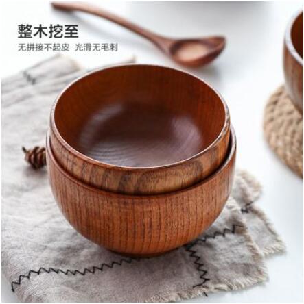 川島屋酸棗木碗木頭碗家用日式兒童飯碗大號木質湯碗木勺餐具套裝