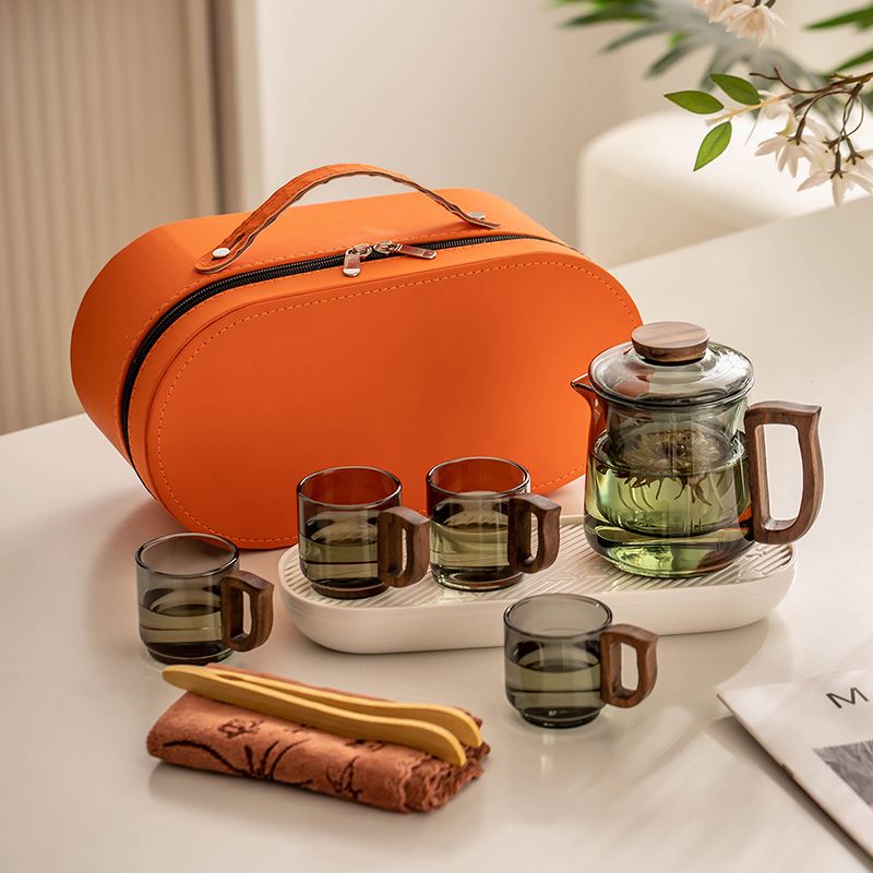 玻璃旅行茶具套裝 家用泡茶器 便捷式戶外隨身包 露營快客杯送禮喝茶