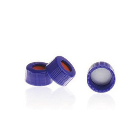 vial瓶用蓋及透明PTFE/紅Silicone墊片,2mL,9-425螺牙,藍色(低型)中孔,C0000419 | ALWSCI【東昇】