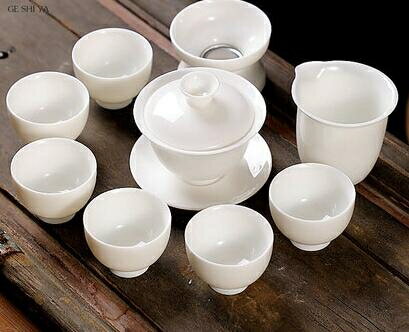 茶具 羊脂玉功夫茶具套裝德化白瓷家用客廳泡茶辦公室會客陶瓷蓋碗茶杯