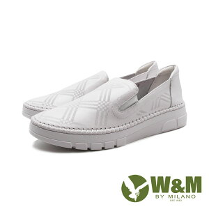 W&M(女)極簡菱格休閒鞋 女鞋－純白色(另有深藍色)