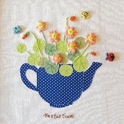 俄羅斯刺繡材料包-藍茶壺金蓮花(10"框飾)