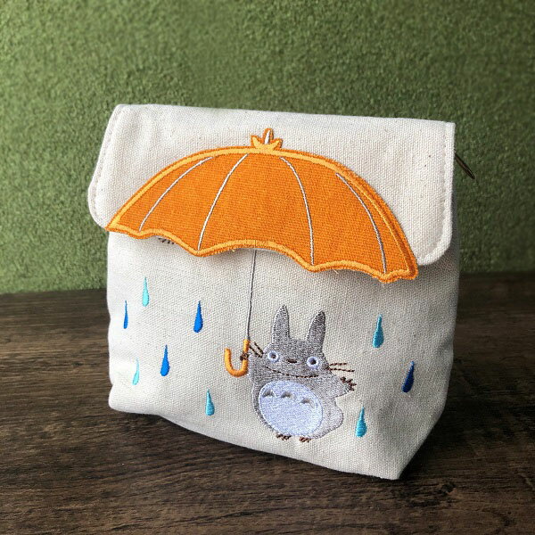 真愛日本 龍貓 刺繡帆布收納包 磁吸掀蓋收納包 拉鍊收納包 龍貓大雨傘橘 零錢包