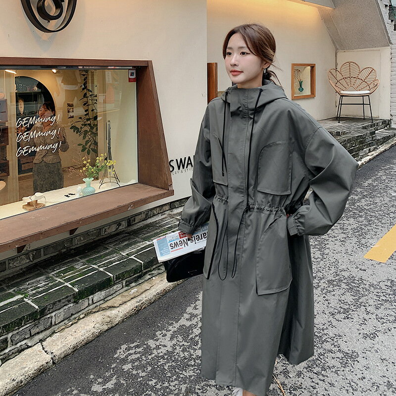 【巴黎精品】風衣外套休閒大衣-連帽工裝灰色小個子休閒女外套2色a1ih48
