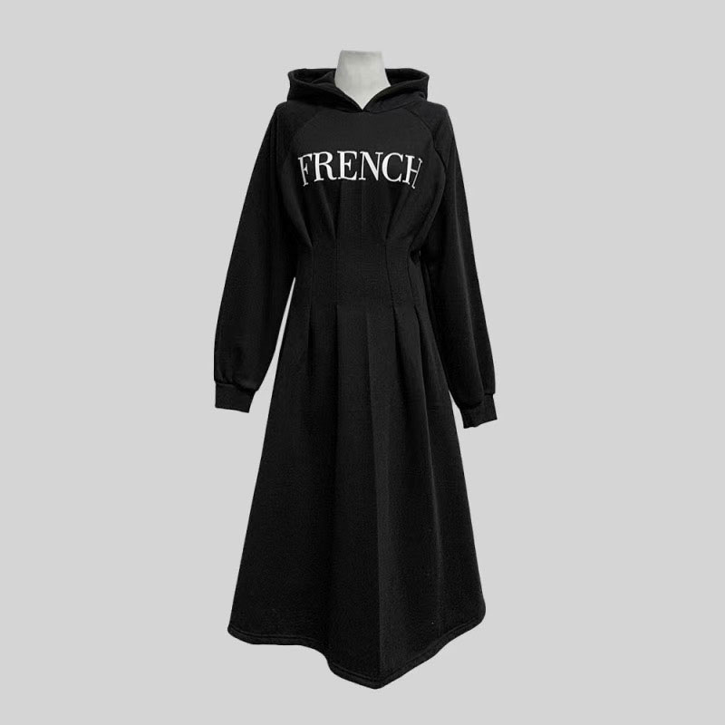 ANNAS 正韓字母連帽刷毛洋裝 腰身 縮腰 打折 長袖 長裙 長洋裝 連身裙 顯瘦 棉質 保暖 刷絨 韓國 4