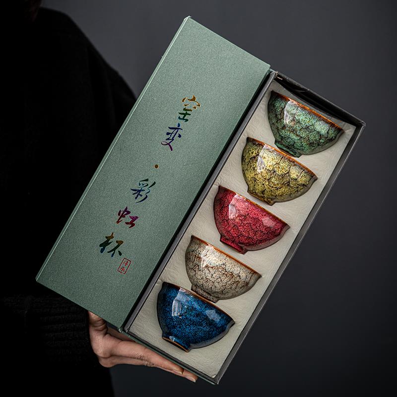 裴苒窯變品茗杯功夫茶具家用茶盞主人杯陶瓷建盞茶杯五行杯禮盒裝