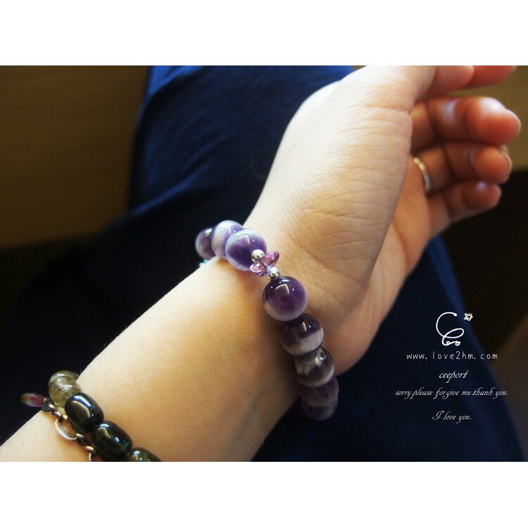 幻夢晶色/10mm 夢幻紫水晶/6mm 冰種天河石/水晶手鍊/隨型紫黃晶/925純銀/[晶晶工坊-love2hm] 2