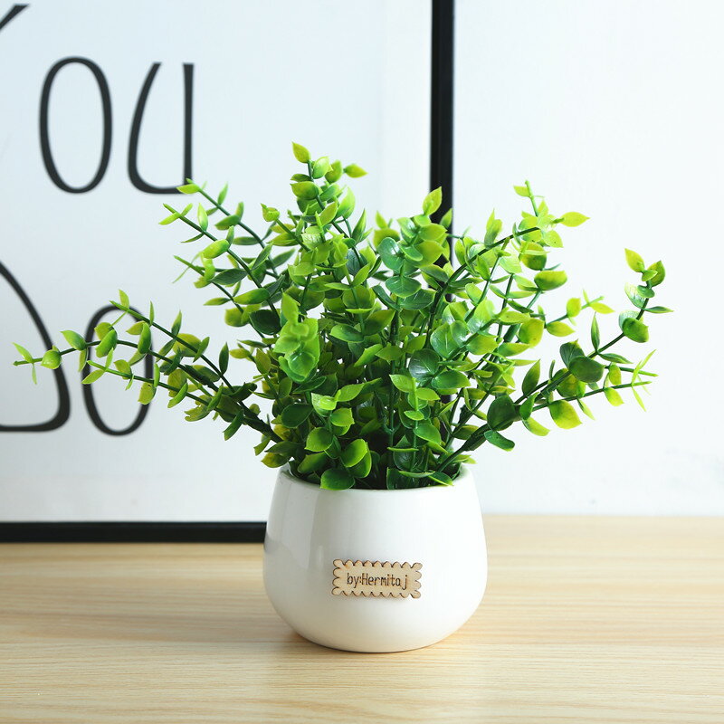 小清新仿真尤加利綠植盆栽塑料假花植物盆景含盆套裝桌面裝飾擺件