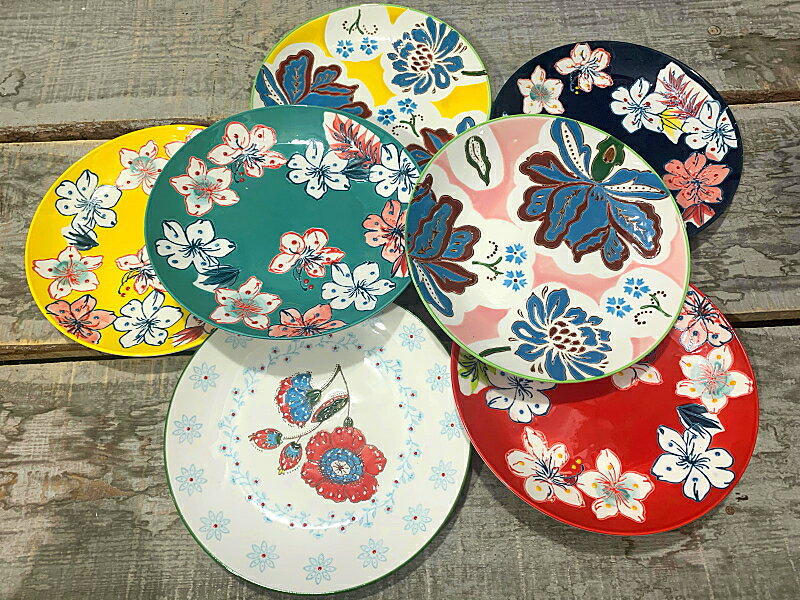 美式外貿風情 民族手繪浮雕花朵 8英寸 陶瓷盤 居家水果餐盤 瑕