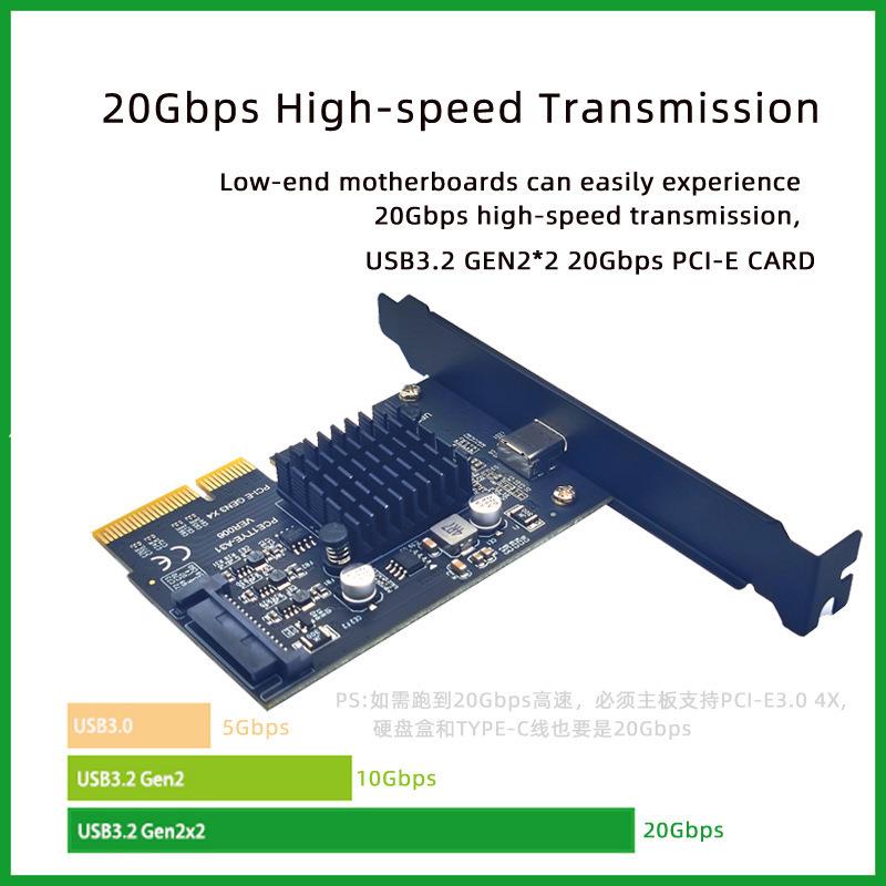USB3.2擴充套件卡GEN2x2 20Gbps PCI-E 4X轉接TYPE-C祥碩ASM3242晶片[領邦五金配件]
