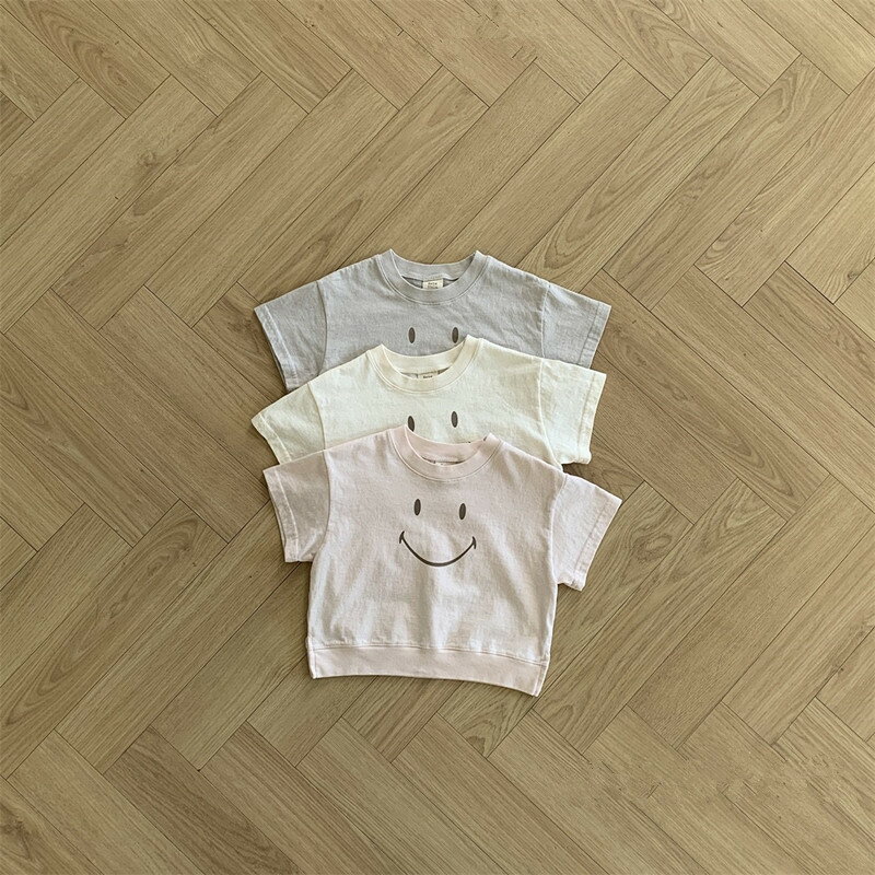 嬰兒衣服2024夏季新款韓版童裝兒童夏裝寶寶笑臉T恤衫