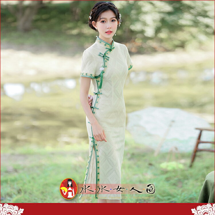 修身顯瘦旗袍新款中國風復古年輕款小個子少女改良氣質日常宴會小禮服裙女洋裝-冰清玉潔(杏色)-水水女人國