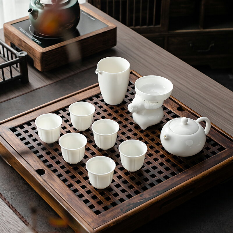 德化羊脂玉白瓷功夫茶具套裝家用客廳辦公陶瓷喝茶杯西施壺蓋碗