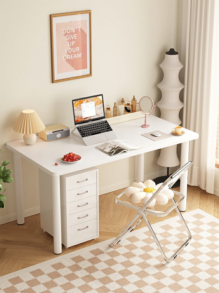 書桌家用女生臥室化妝桌小戶型電腦桌簡易出租屋工作臺純白小桌子