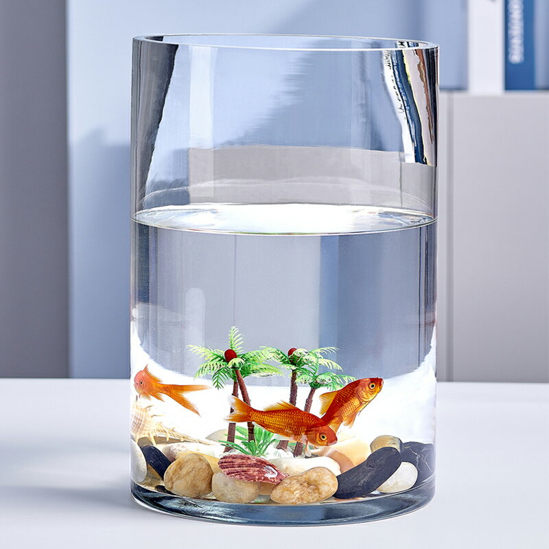 辦公室小魚缸加厚透明玻璃烏龜缸客廳家用桌面圓形迷你小型金魚缸
