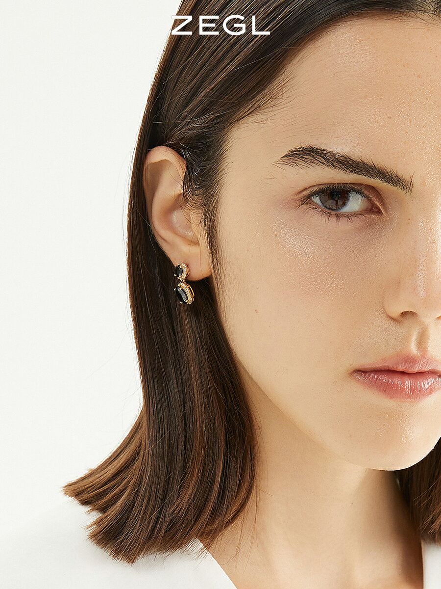 ZEGL復古輕奢黑色圓耳釘女小巧氣質耳環2021年新款潮925銀針耳飾
