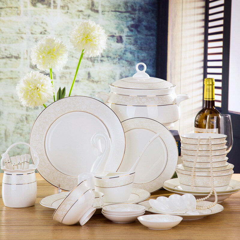 碗碟套裝家用景德鎮高檔瓷餐具骨瓷餐具創意歐式碗碟碗盤碗筷組合