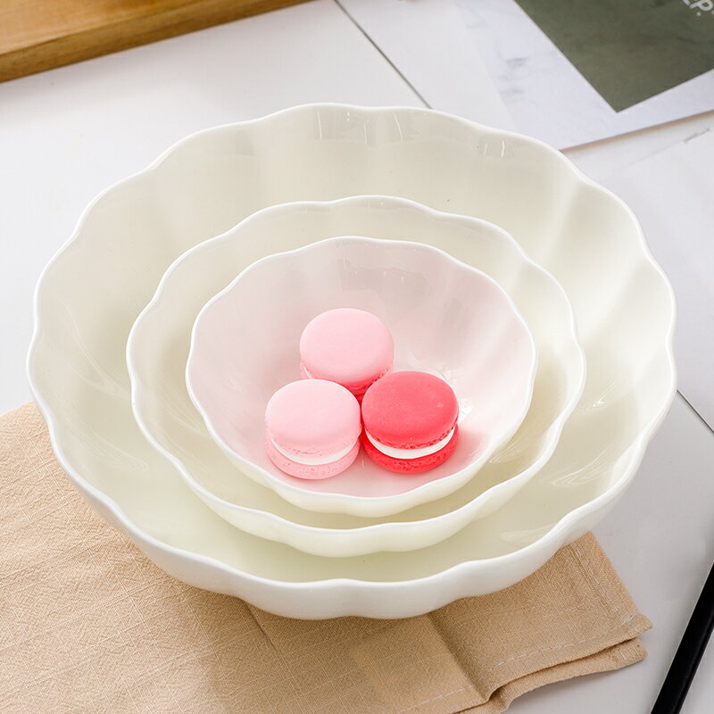 陶瓷沙拉盤大號日式不規則花邊形碗盤家用骨瓷餐具點心水果盤單個