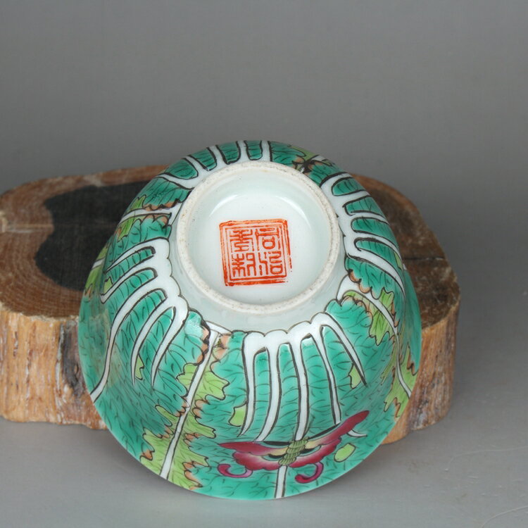 中国磁器 大清同治年制 手粉彩白菜 大碗 za008 大清同治年制手绘粉彩人物故事三才盖碗567老库存瓷器收藏