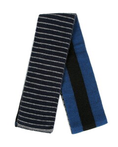 【藍灰黑】雙面條紋紐西蘭貂毛羊毛圍巾 雙層保暖圍巾男用女用