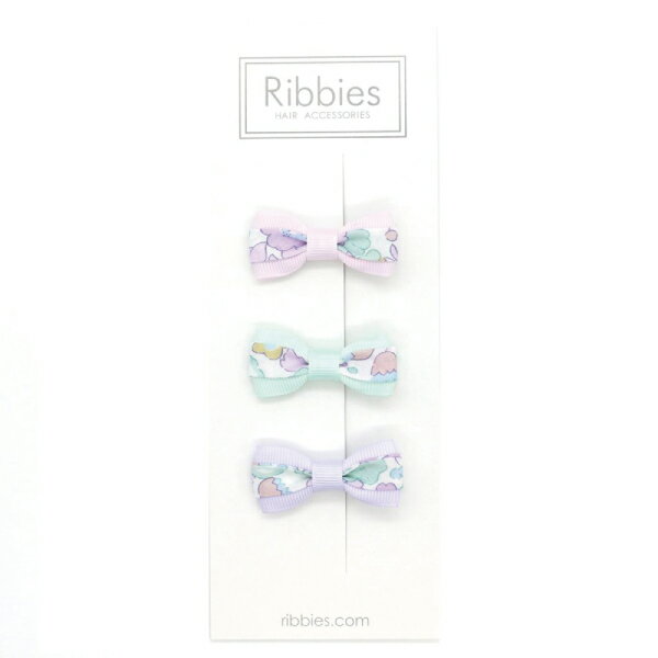 英國 Ribbies 雙色緞帶蝴蝶結|髮飾|髮夾3入組-BETSY CELADON