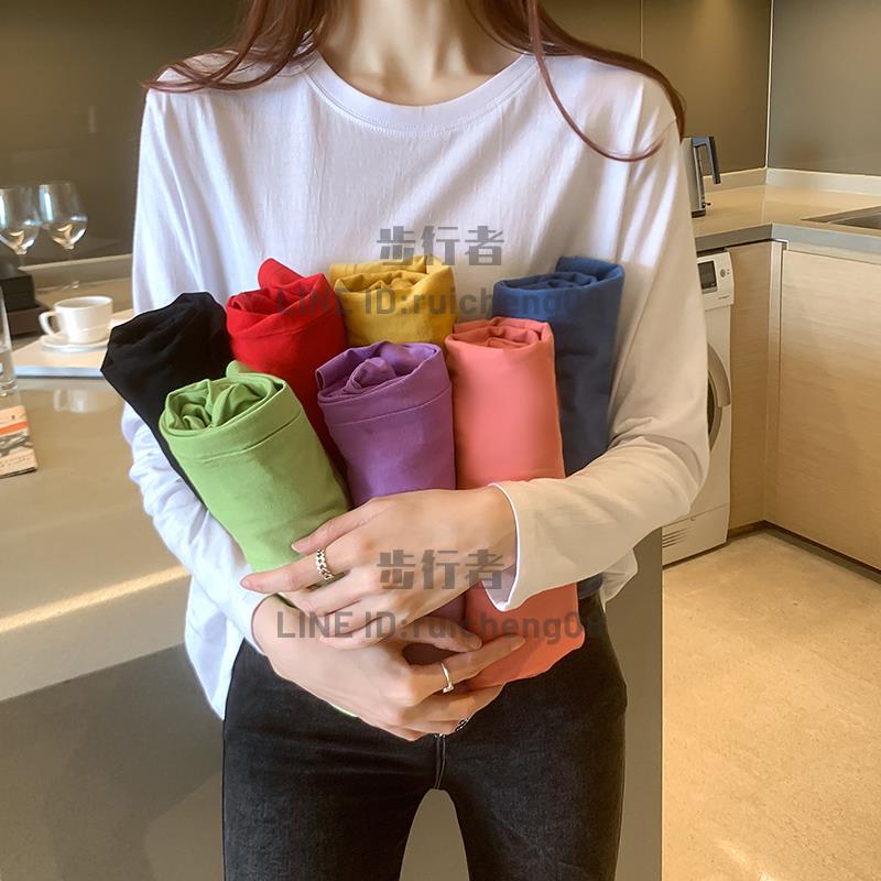純棉長袖t恤女春季寬鬆大碼早秋上衣簡約打底衫潮【步行者戶外生活館】