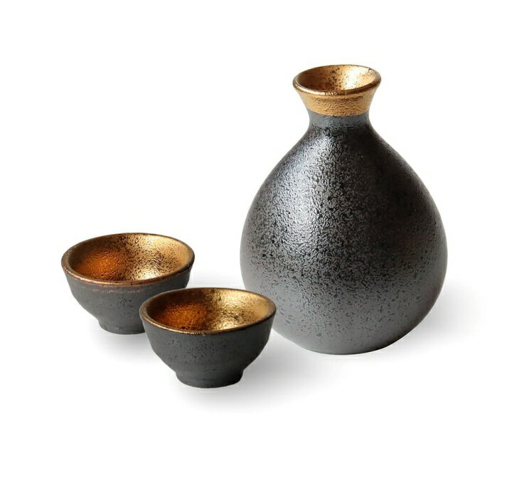 AWASAKA徳利酒器．素黑金彩《可微波溫酒清酒徳利熱燗SAKE 酒壺酒杯清