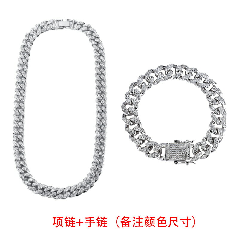 項鍊 飾品 潮牌古巴鍊男滿鉆粗款ins風嘻哈街頭潮人鎖骨鍊個性說唱配飾項鍊【MJ9282】 8